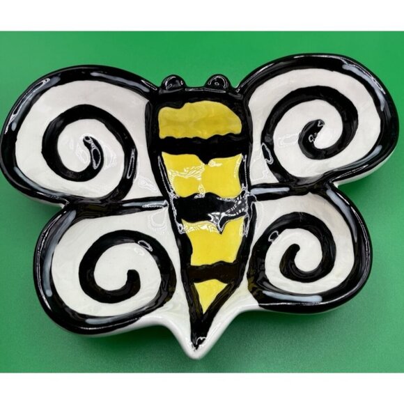 Bumble Bee Candy Dish Serving Bowl Mainstreet Collection MSC Hand Painted 7" - Picture 1 of 4